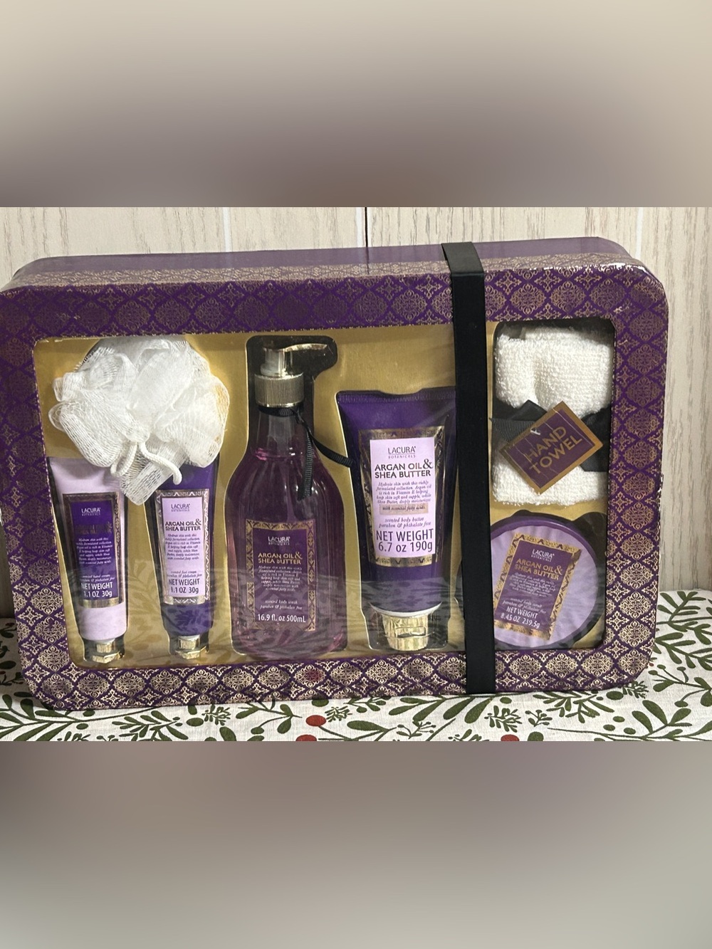 Lacura Argan Oil Body Wash Set Botanical luxury 7Pc Gift box loofah cloth Scrub - Picture 5 of 5